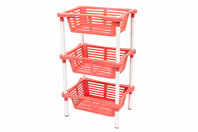 3-section stand with baskets Krita, coral